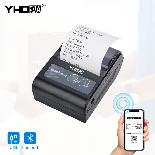 YHD-5808 Mini Portable Ticket Printer Wireless Mobile 58mm Thermal Receipt Printer Compatible IOS/Android Smartphone