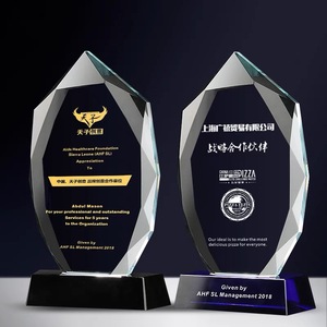 Wholesale Engrave Logo Wooden Bases Crystal Trophy Prizes for Souvenir Gift