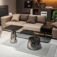 Ensemble de tables basses modernes d'intérieur avec plateau en verre trempé, base conique en acier inoxydable miroir, table de salon de luxe moderne