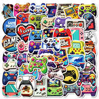 50 autocollants sur le thème des jeux vidéo, autocollants classiques rétro pour console de jeu, autocollants graffiti, autocollants imperméables en PVC pour manette de jeu, décoration