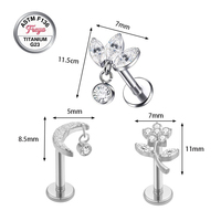 ASTM F136 Titanium Horse-eye Zircon Fine Dangle Earrings Moon Pendant Body Piercing Jewelry G23 Ear Cartilage Helix Stud Labret