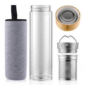 Tasse à thé en verre borosilicate à double paroi avec filtre et couvercle en bois, format voyage, base épaisse de 2,8 mm, pour hommes - Product Image 2