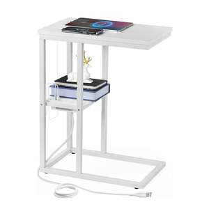 Tavolino Laterale con Porte USB e Prese per Ricarica, Vassoio <span class=keywords><strong>TV</strong></span> Scorrevole Sotto il Divano, Tavolino a C per Spazi Ristretti - Product Image 1