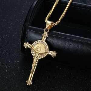 Titanium Steel Gold Plated <b>Cross</b> Pendant Necklace With Diamond Inlay Unisex Fashion Jewelry Gift - Product Image 1
