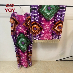 Nuevo Vestido Largo Talla Grande con Cuello <span class=keywords><strong>Barco</strong></span>, Adornos de Pedrería, Pañuelo para la Cabeza con Borlas, Túnica Fluida de Rayón Estampado Colorido - Product Image 4