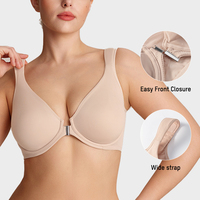Soutien-gorge push-up à fermeture avant, avec armatures, bretelles réglables, uni, sans doublure, soutien dorsal, coupe plongeante 3/4, en Spandex/Nylon, vente en gros