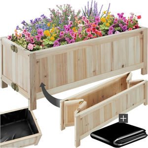 Caja de maceta de jardín duradera para el hogar al aire libre de madera cama de jardín elevada con capacidad de 30L en <span class=keywords><strong>abeto</strong></span> Natural con marco plegable versátil - Product Image 1