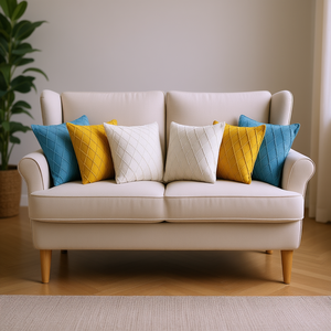 SOGA 6-Piece Pillow <b>Covers</b> Set 45cm Cable Knit Diamond Design <b>Yellow</b> Sky Blue Cream for Seats <b>Cushions</b> - Product Image 2