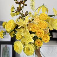 Fleurs artificielles jaunes de la série estivale aux tons chauds, plusieurs styles, prix d'usine pour la décoration de la maison et du jardin