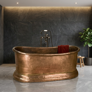 Bañera Ovalada de Cobre Hecha a Mano, Bañera Independiente con Acabado Antiguo y Base con Borde para Baño de Casa u Hotel - Product Image 5