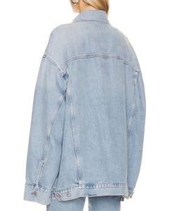 Customized Embroidery logo <strong>Jean</strong> <strong>Jacket</strong> Women Light Blue Cotton <strong>Washed</strong> Oversized Fit Casual Denim <strong>Jacket</strong> - Product Image 3