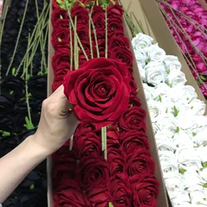 Rosas artificiales grandes de seda blanca para decoración del hogar, rosas de terciopelo a granel florales para boda, Bohemia, gran oferta