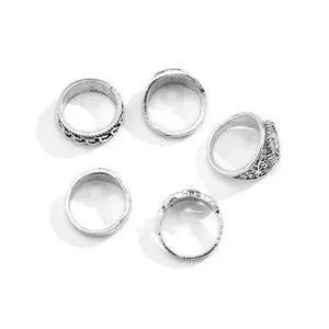 Men's Trend Metal Ring Retro Style Cool Design Sense Totem Geometric Men's Ring 5-piece Set