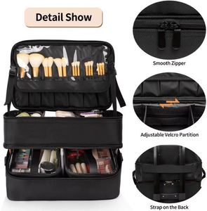 Free Sample Large Cosmetic Travel <b>Case</b> Double Layer Large <b>Makeup</b> Bag Waterproof <b>Makeup</b> Artist Storage Box - Product Image 5