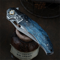 Couteau pliant tactique de survie en acier inoxydable Damas HL pour le camping et la chasse, avec manche en bois
