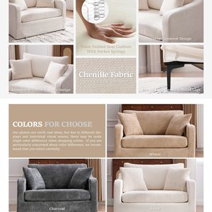 Poltrona Moderna in Ciniglia con Schienale Trapuntato e Gambe in Legno, <span class=keywords><strong>Due</strong></span> Cuscini Decorativi per Soggiorno, Ufficio e Salotto - Product Image 4