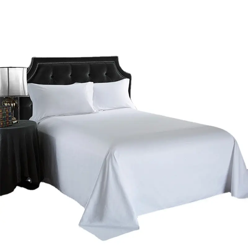 Wholesale 100% Cotton Bed Linen Set Hotel Bedding Sheet Set Queen And King Size White Plain Flat Sheet