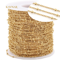 KAVNAR Venta al por mayor Cadena de cuentas cruzadas chapada en oro de 18K de acero inoxidable PVD, Eslabones finos, Componentes de joyería DIY para collares y pulseras OEM