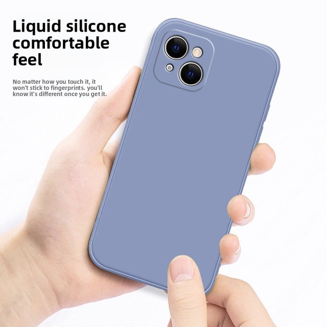 For for 14 Plus Smoke Blue Straight Edge Liquid Silicone Shockproof Unisex Phone Case with Minimalist Pure Color Design