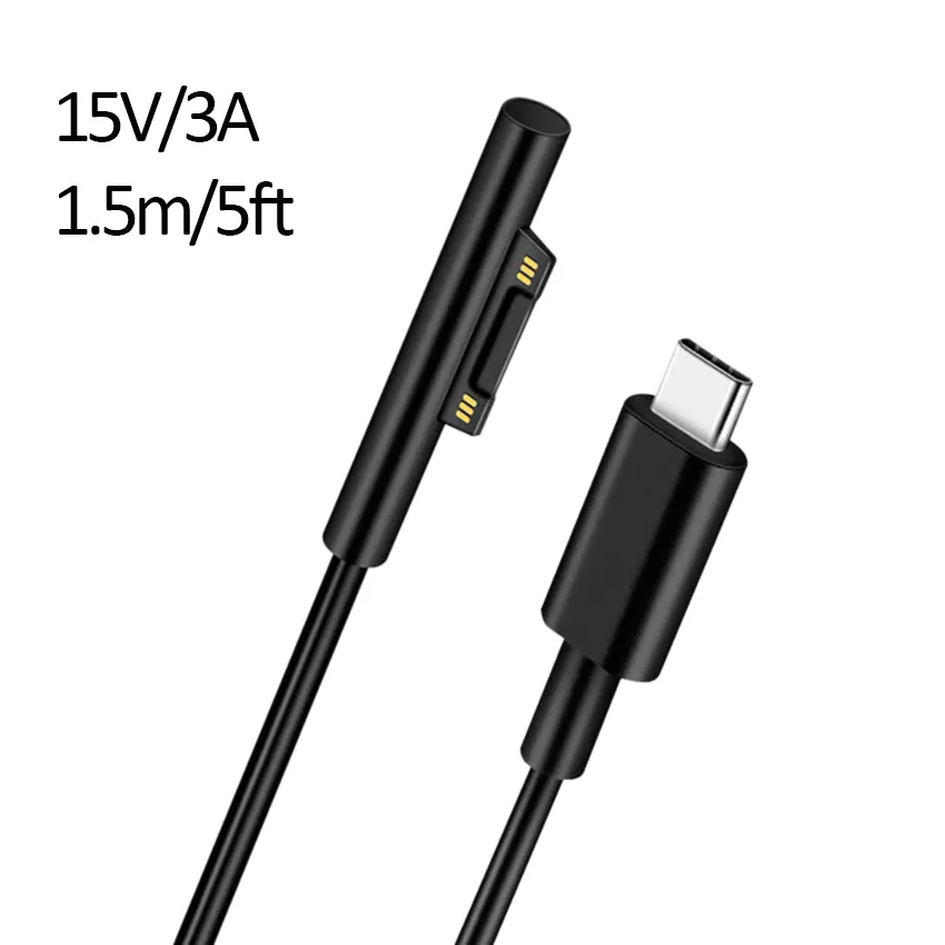 Kabel Pengisi Daya USB C 15V PD untuk Microsoft Pro 6/5/4/3, Buku Wajah Kosmetik 2/1, Surface Pro