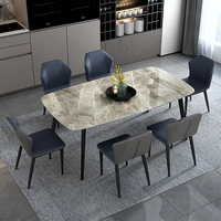 Ensemble de Tables de Salle à Manger Haut de Gamme Rectangulaires avec Pieds Métalliques, Plateau en Marbre Contemporain, pour Bars et Installations de Loisirs, Personnalisable et Meilleures Ventes