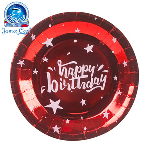 Cook Party Red Foil Birthday Plates Cups Set 9 Inch 7 Inch Disposable Tableware for Party Celebrations - Product Image 2