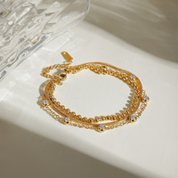 Bracelet rétro de style Hong Kong à plusieurs couches plaqué or avec zircon en forme de boule en U pour femme, bijoux cadeau