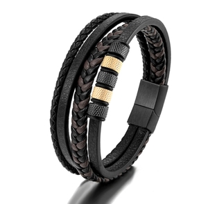 CUSTOM braided สร้อยข้อมือหนัง Simple สร้อยข้อมือหนังผู้ชายสีดำ - Product Image 2