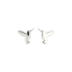 Orecchini a Perno E3245 Colibrì in Oro Bianco, Design Minimalista Animale, Gioielli Raffinati Unisex - Product Image 1