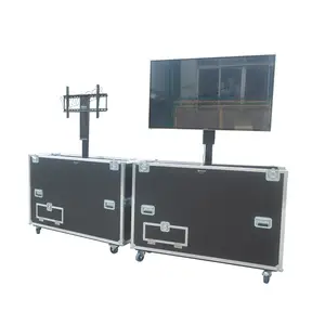 Single Dual Three Four adjustable with middle side compartment Aluminum Alu EVa Custom Size TV Lift screen display flight case