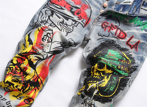 Taille haute Stonewashed imprimé jean droit respirant lavable utilitaire Hip Hop High Street Style pour le printemps ODM disponible - Product Image 4