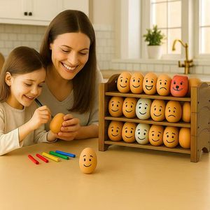 Wooden three-tier egg rack, stackable egg rack, <b>kitchen</b> countertop egg rack, refrigerator egg storage rack - Product Image 1