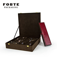 Boîte à bijoux Forte Hi end, boîtier de rangement en cuir de Crocodile pour bijoux, grand ensemble boîte à bagues