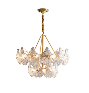 Lustre français d'intérieur décoratif lumière nordique verre clair coquille abat-jour suspension pour chambre à coucher - Product Image 6