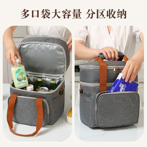 Bolsa de almuerzo de doble capa, bandolera aislada de gran capacidad para viajes y picnics al aire libre - Product Image 5
