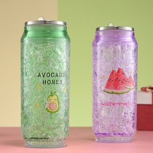 Double Walled Plastic Straw Cup Ice Crushing Cup Cartoon Fruit Design Party Drinkware Two Piece Set - Product Image 3