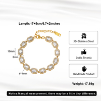 Gelang Zirkon Potongan Emerald Minimalis dengan Halo, Rantai Tenis Persegi Panjang CZ Berlapis Emas Stainless Steel, Tahan Air