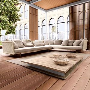 Açık kanepe eğlence sandalye açık avlu Villa bahçe açık-hava katı ahşap su geçirmez güneş koruma Rattan kanepe kombinasyonu - Product Image 4