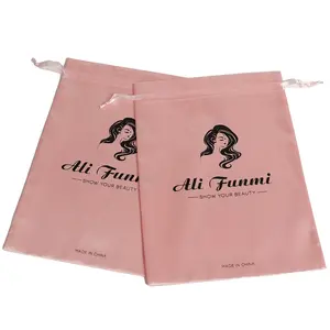 YCX Printing Custom Logo Luxury Wig Bag Drawstring Packaging Pouch Hair Extension Silk Satin Bags For Wigs Hair Bundles
