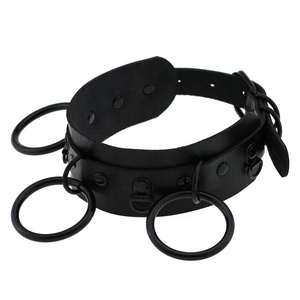 Coleira de Pescoço Gótica Sexy em Couro PU Preto com 3 Anéis para Mulheres e Homens, Colar BDSM com Anel O, Choker de Moda com Corrente - Product Image 3