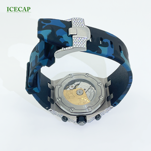 Orologio da Uomo Buss Down di Lusso con Cinturino Blu, Quadrante con Numeri Arabi, Movimento Automatico, Orologio Hiphop con Diamanti VVS Moissanite Impermeabile - Product Image 6