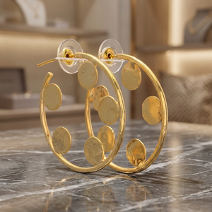 Round <b>Stud</b> Earrings with Small Discs 14K & 24K Gold Plated Rhodium Plated Brass Onyx Earrings Set for Unisex - Product Image 3