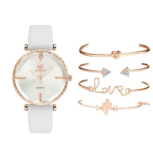 Hot Sale Fashion Style Frauen Luxus Leder Analog Quarz Armbanduhr Lady Armbanduhr Set Uhren Quarzuhren