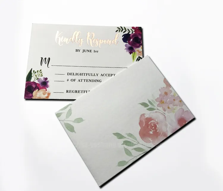 Carte d'invitation de mariage personnalisée à la main avec impression couleur or, carton d'invitation formelle