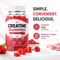 Gomitas de Creatina 3g por Porción Sabor Frambuesa Pre-Entrenamiento Crecimiento Muscular Energía Resistencia Suplemento en Gomitas 60 Unidades