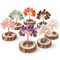 Arbre à Monnaie en Cristal Naturel, Mini Ornement, Base en Bois, Pierre Précieuse Faite à la Main, Décoration de Bureau Feng Shui