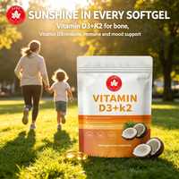 Capsules de Vitamine D3 K2 à Marque Blanche OEM avec K2 MK7, 300 Gélules Molles pour la Santé Osseuse, Immunitaire et Cardiaque, à l'Huile de Coco, Personnalisables