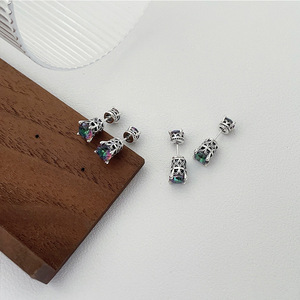 S925 Sterling <b>Silver</b> Crown <b>Stud</b> Earrings Gradient Zircon Minimalist Design Everyday Wear Jewelry - Product Image 3