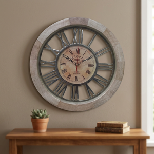 Style Antique Grande Horloge Murale En Bois Industriel Décoratif Quartzneedle Motif Scénique Visage Unique Salon Salle De Classe - Product Image 3