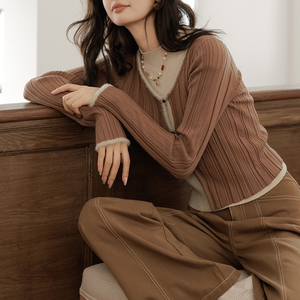 Completo da <span class=keywords><strong>donna</strong></span> maglione a maniche lunghe a due pezzi morbido lavorato a maglia morbido personalizzato - Product Image 4